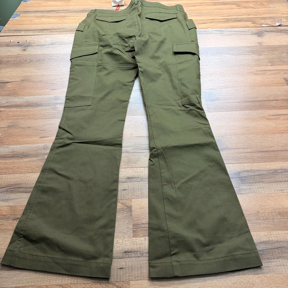 Zara Khaki Green Flared Cargos Size M Green Flared Cargo Pants - Picture 3 of 7